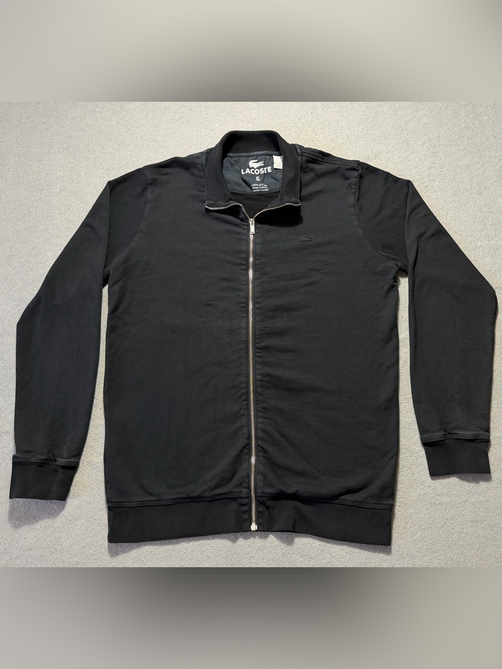 Lacoste Mens XL Size 6 Black Full Zip Sweatshirt Jacket Cotton Casual Croc Logo
